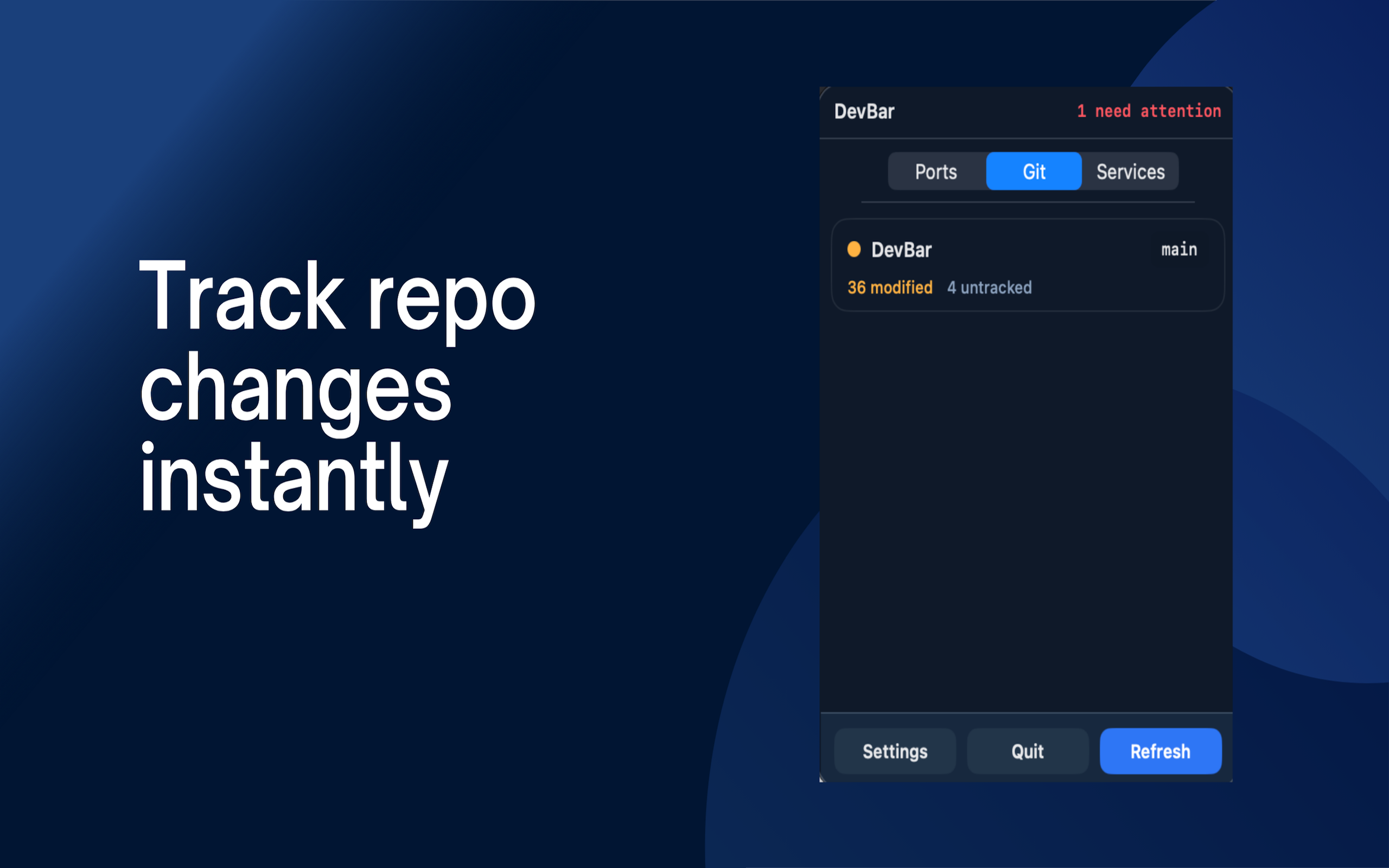 DevBar git repository status panel