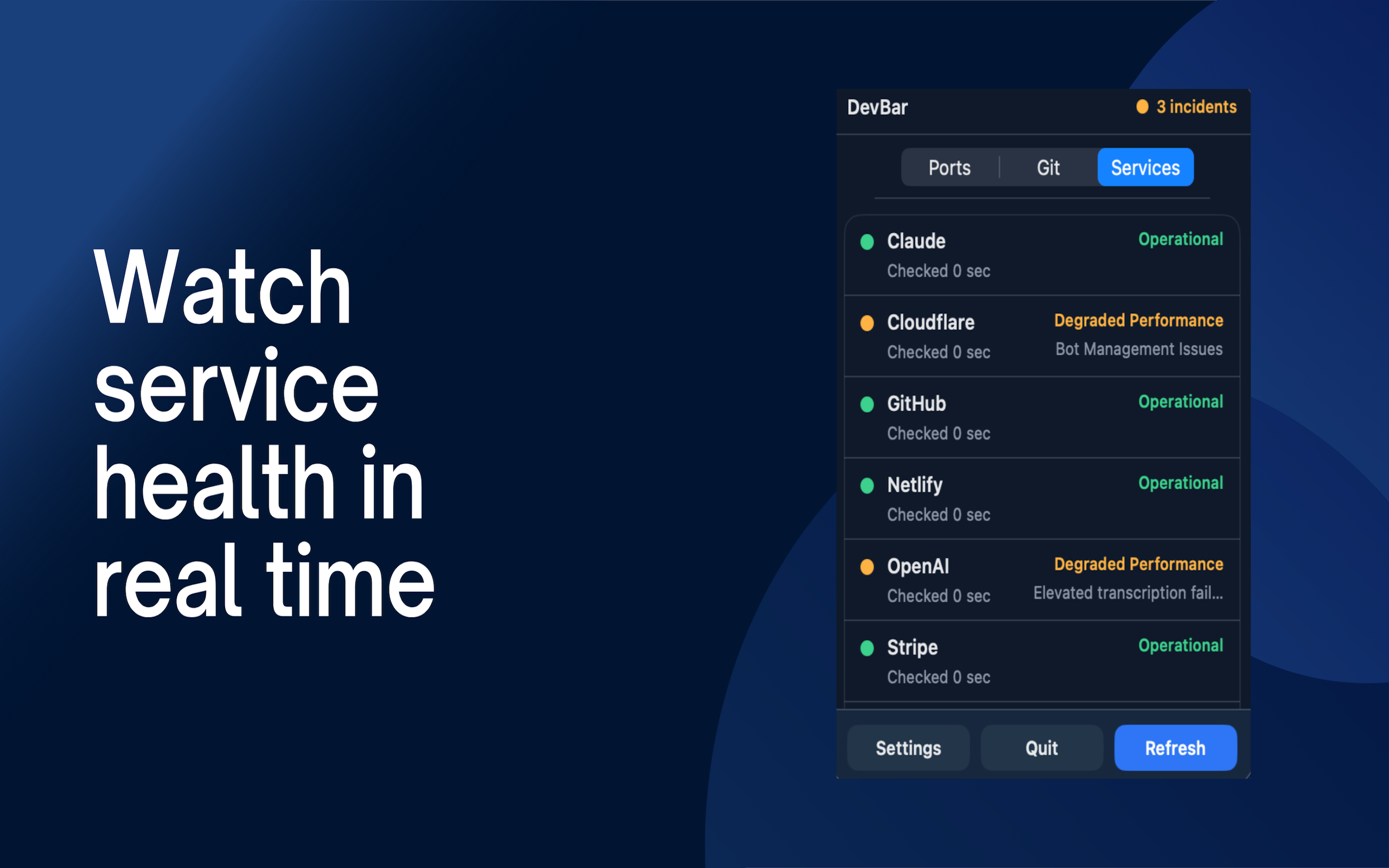 DevBar service health monitor