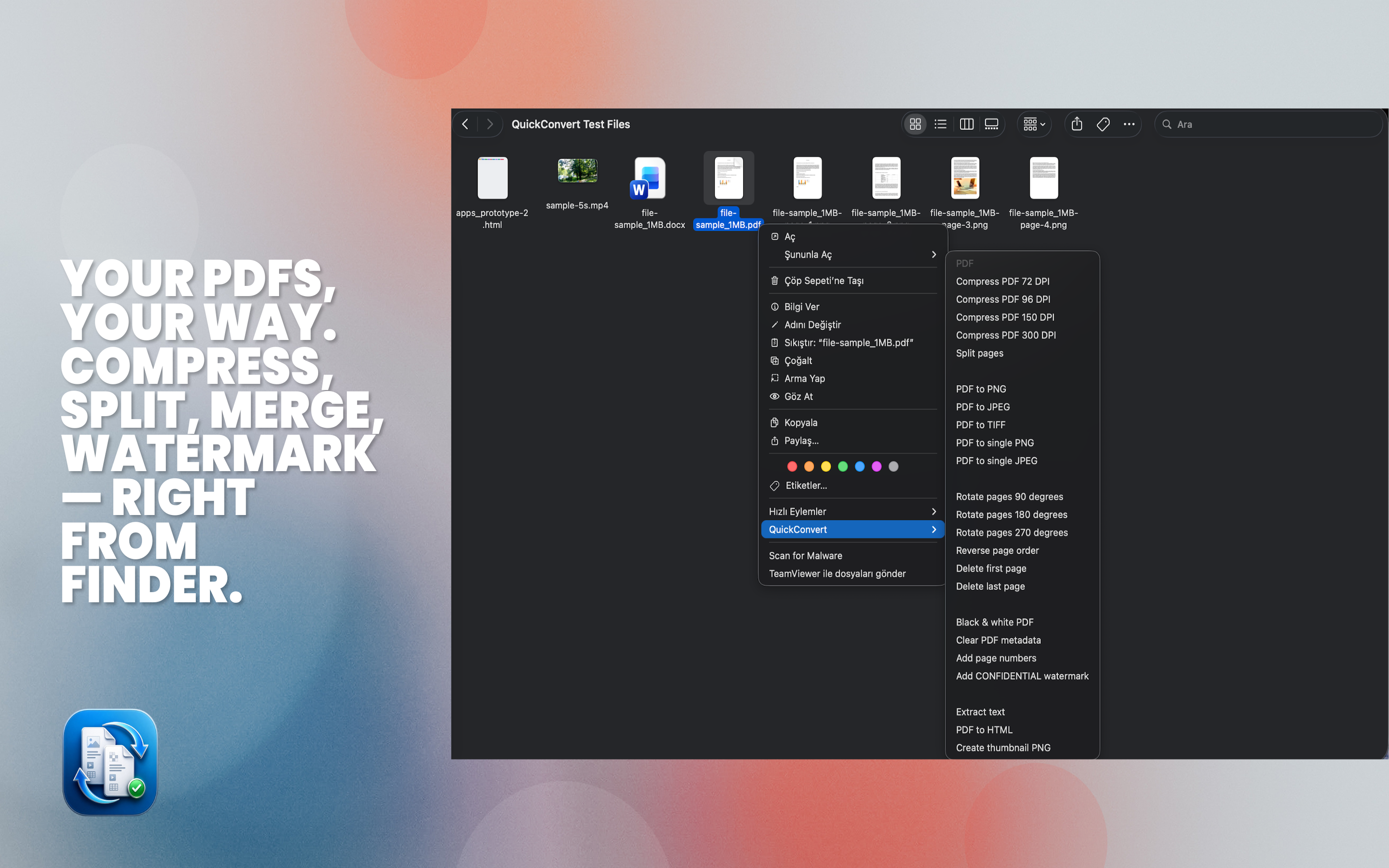 QuickConvert PDF operations in Finder