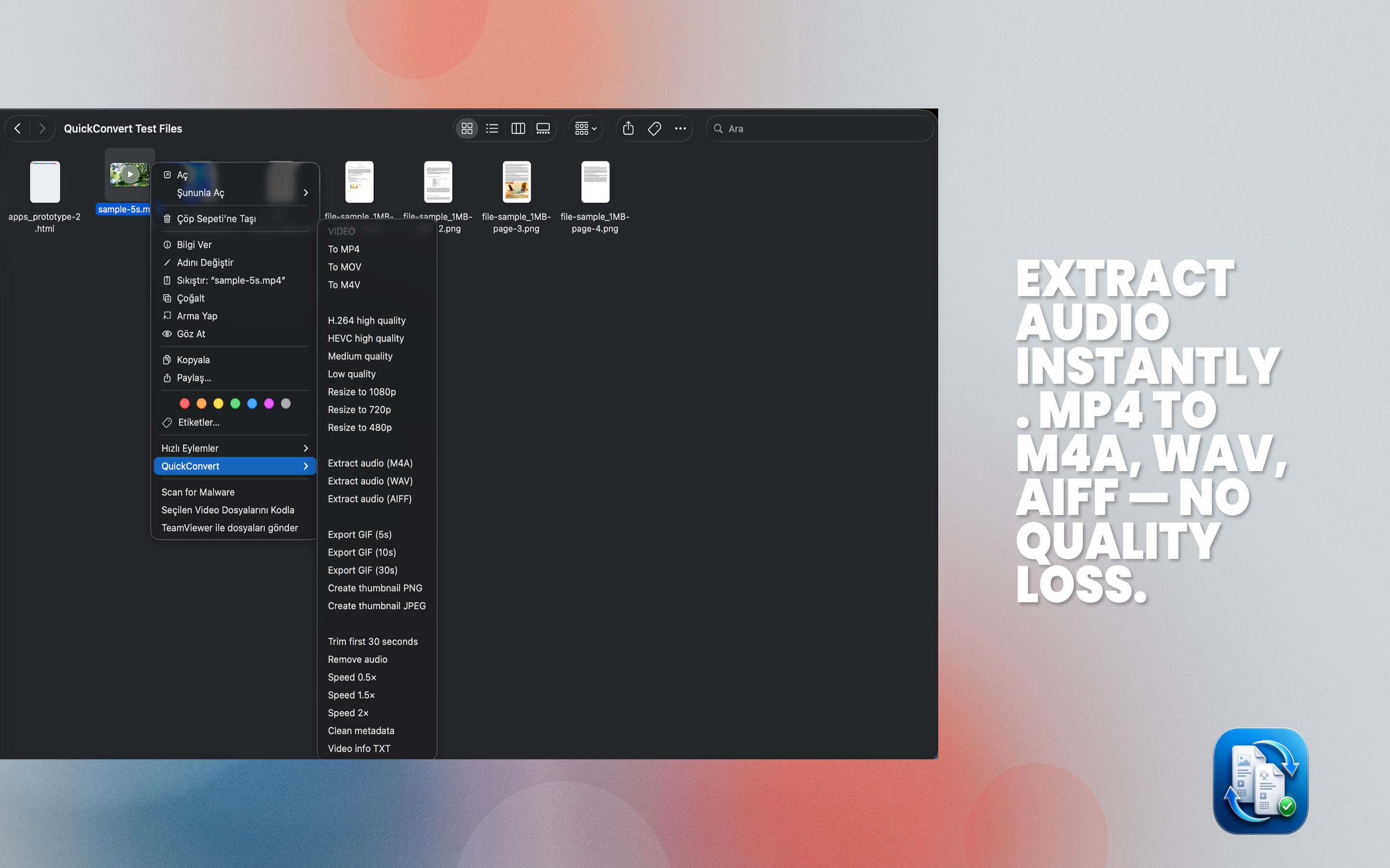 QuickConvert audio extraction from video